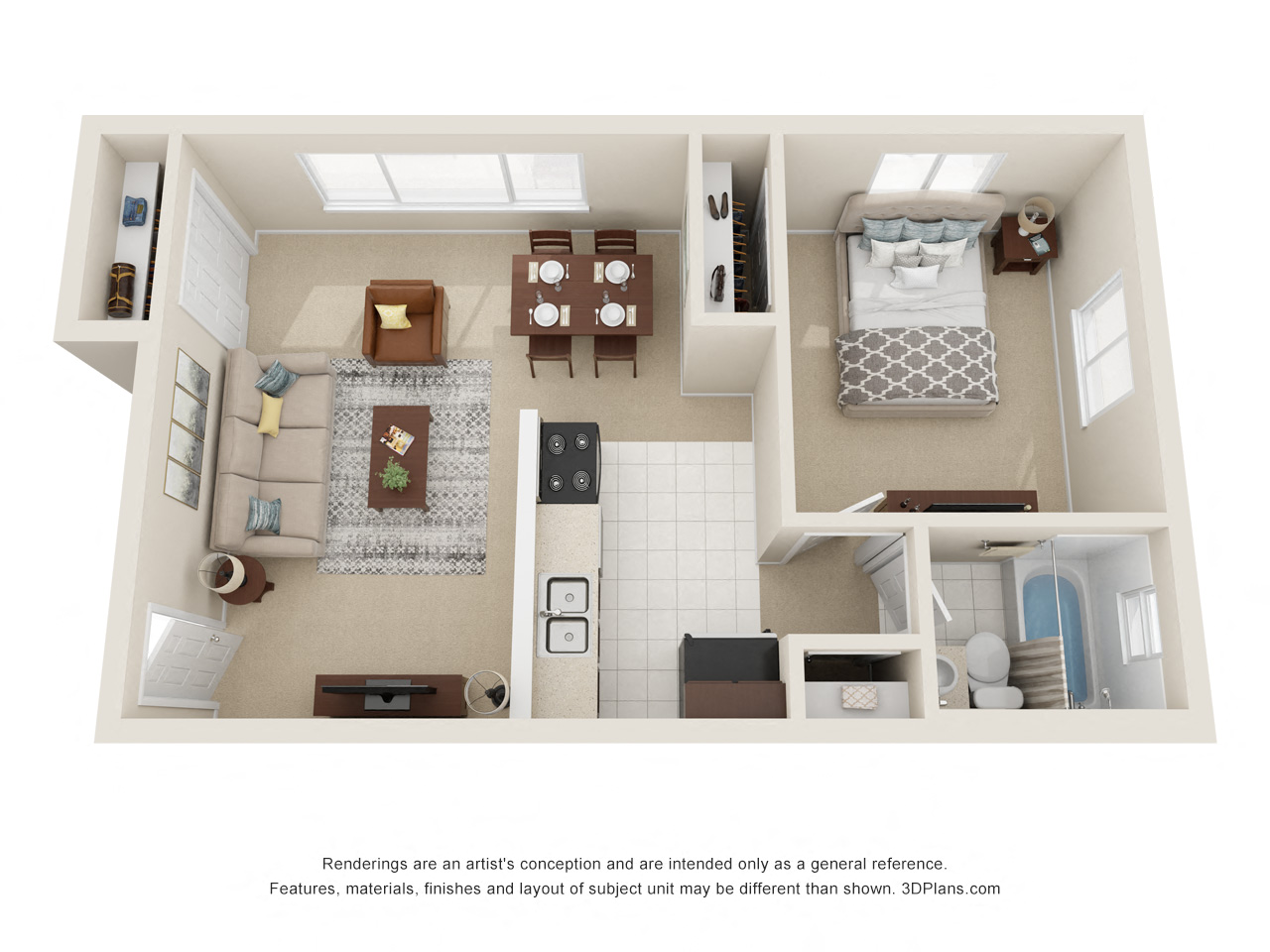 Floor plan for 1 bed, 1 bath, 504 sqft